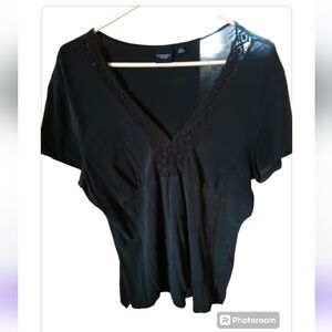 Sonoma Black V neck Tee Shirt with lace on neckline